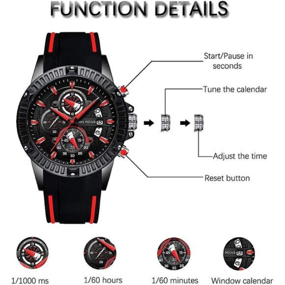 Men'sWatch Chronograph Waterproof Sport Analog Quartz Watches BlueSilicone Strap - Picture 4 of 6